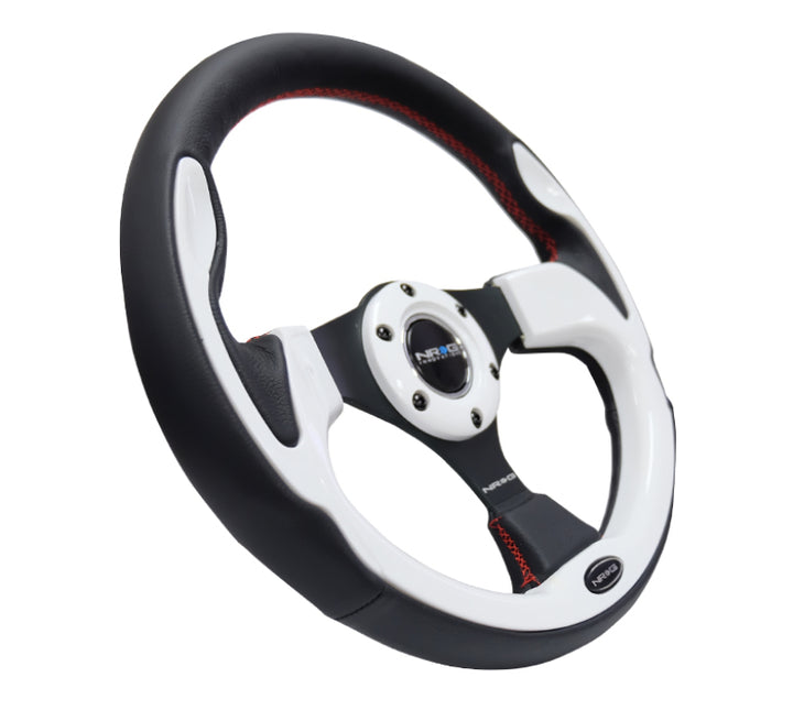 NRG Reinforced Steering Wheel 320mm Black with White Trim and 4mm 3-Spoke - OneFastShop