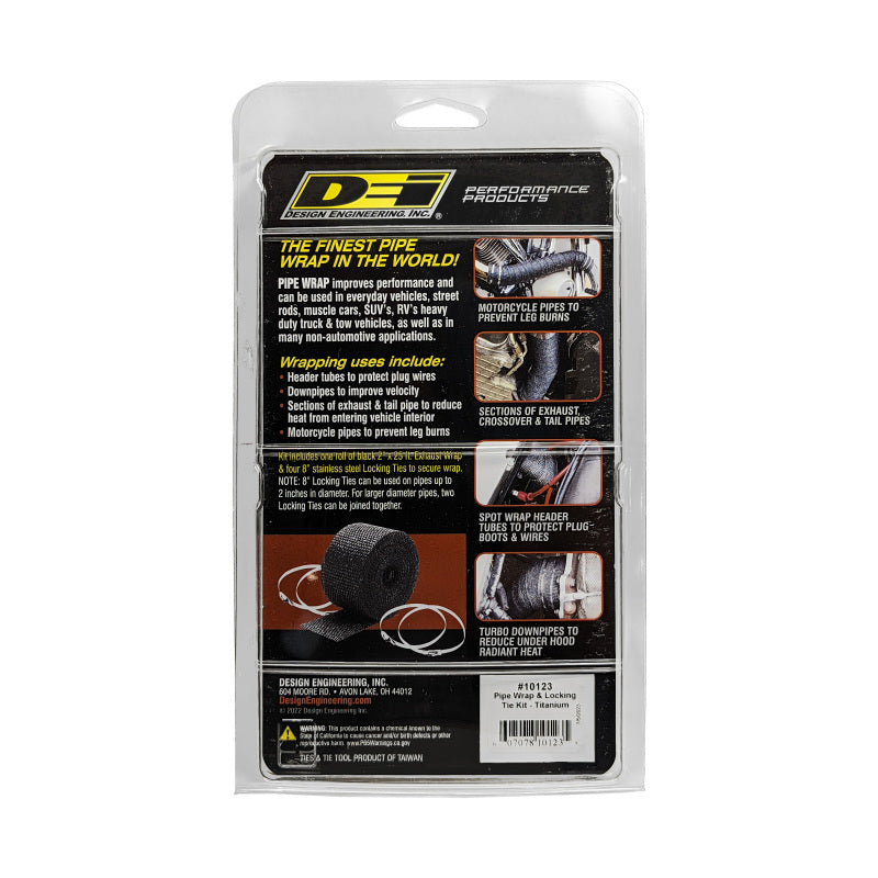 DEI Exhaust Wrap Kit - Titanium Pipe Wrap with Locking Ties