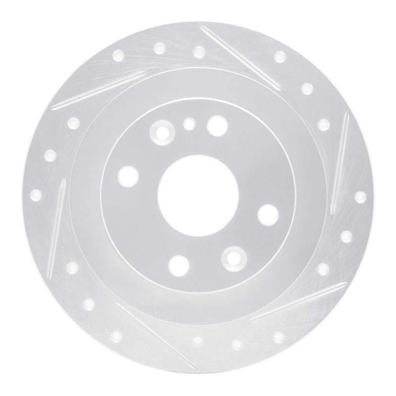 R1 Concepts Rear Right Drilled & Slotted Brake Rotor - Mazda Miata / Ford Escort 1990-2003 - Silver