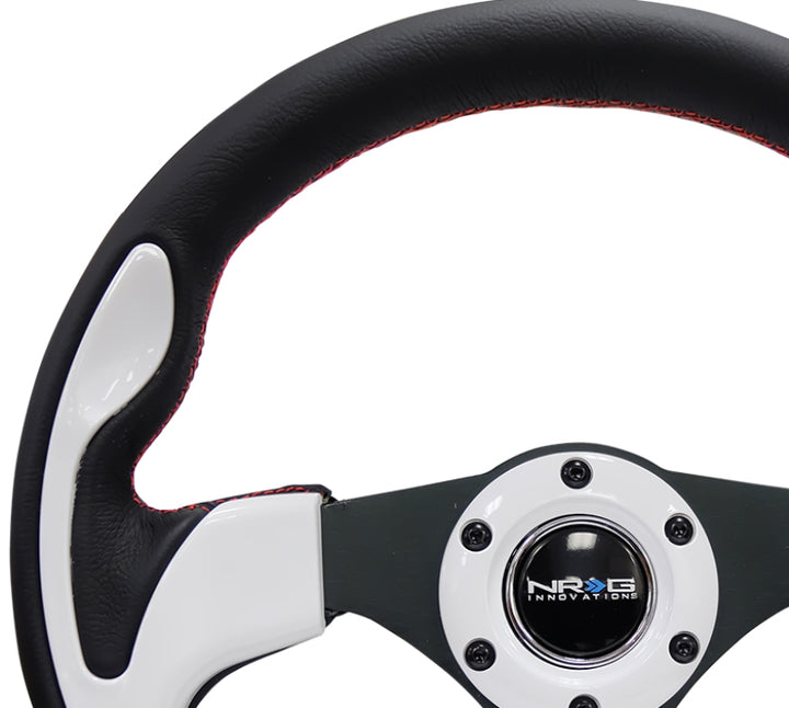NRG Reinforced Steering Wheel 320mm Black with White Trim and 4mm 3-Spoke - OneFastShop