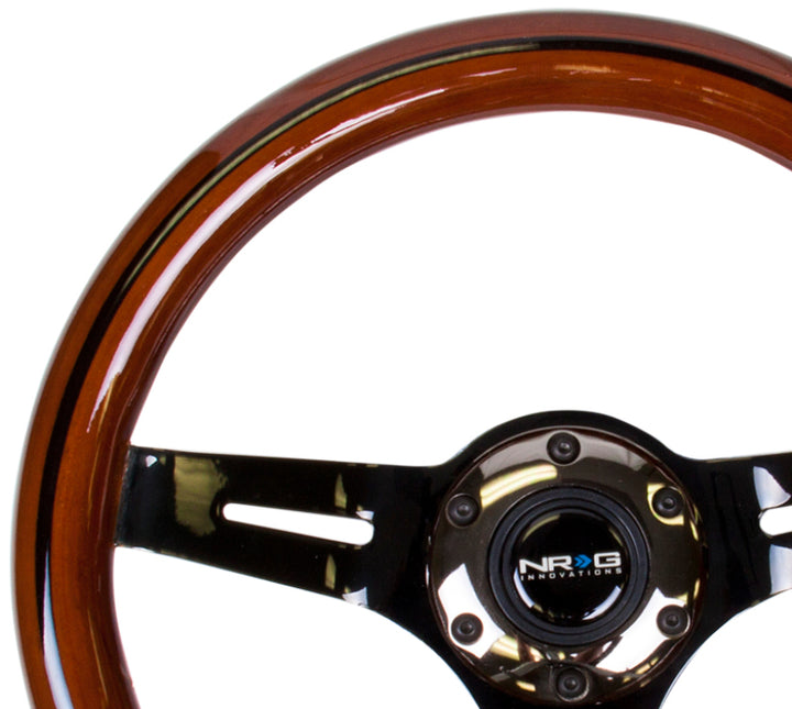 NRG Classic Wood Grain Steering Wheel 310mm Dark Wood Black Line Inlay Black Chrome 3-Spoke Ctr. - OneFastShop