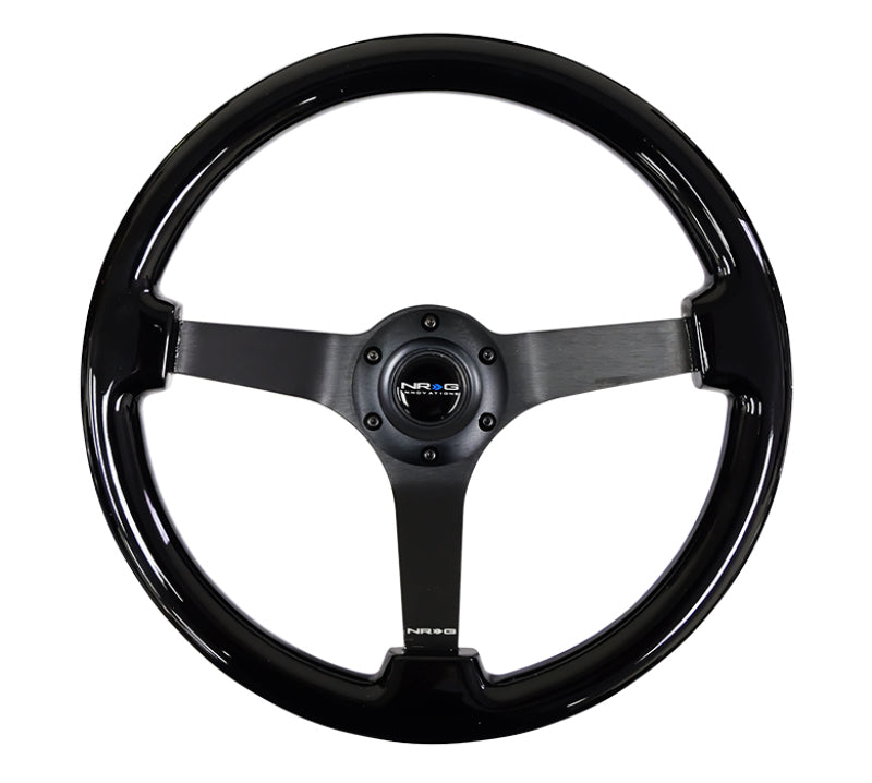 NRG Steering Wheel Reinforced Black 350mm 3in Deep Black Chrome Solid 3-Spoke Center - OneFastShop