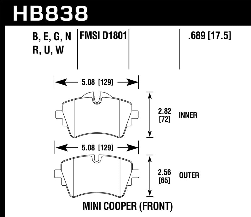 Hawk Performance HPS 5.0 Brake Pads - Front Mini Cooper Clubman, Cooper (2014-2019)