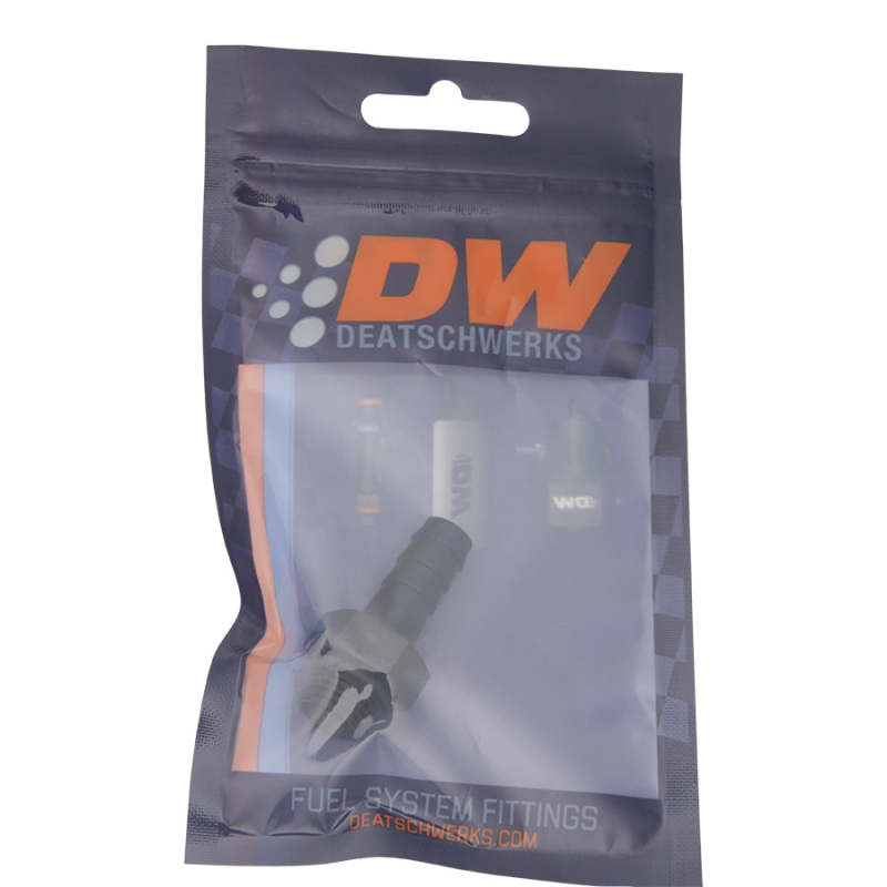 DeatschWerks 6AN ORB Male to 3/8in Male Triple Barb Fitting Anodized Matte Black