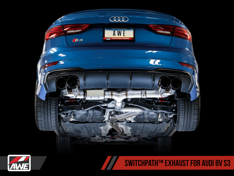 AWE Tuning Audi 8V S3 SwitchPath Exhaust w/Diamond Black Tips 102mm.