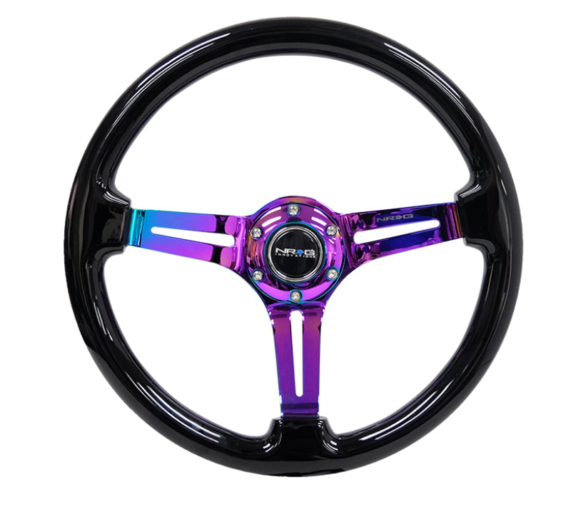 NRG Reinforced Steering Wheel Blk Wood w/Blk Matte Spoke Neochrome Center Mark