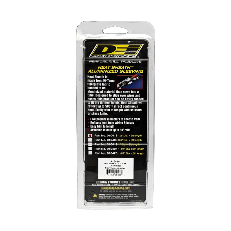 DEI Heat Sheath 1/2in I.D. x 3ft - Aluminized Sleeving - Sewn Edge.