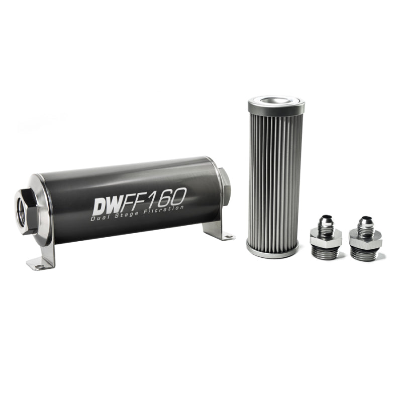 DeatschWerks Stainless Steel 6AN 10 Micron Inline Fuel Filter Housing Kit 160mm