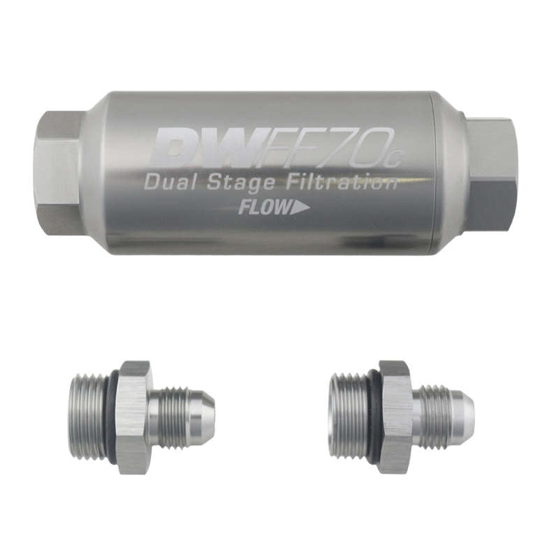 DeatschWerks Compact In-Line Fuel Filter Kit - 6AN, 10 Micron, 70mm