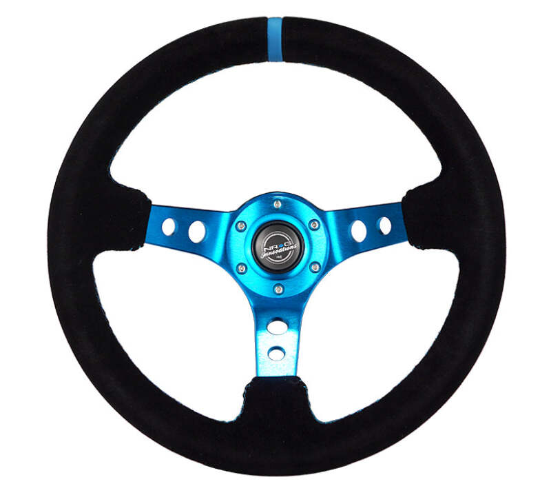 NRG Reinforced Series Deep Dish Steering Wheel 350mm - Black Suede, Blue Spokes & Stitch