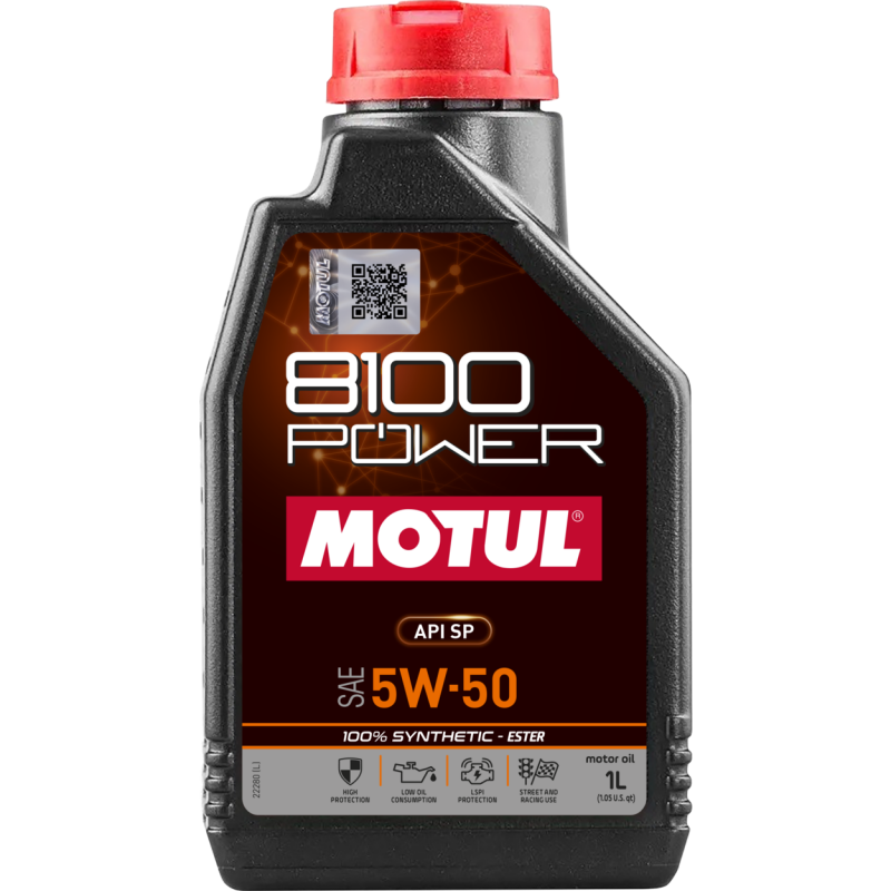 Motul 8100 Power 5W-50 100% Synthetic Motor Oil - 1L - 12 Pack