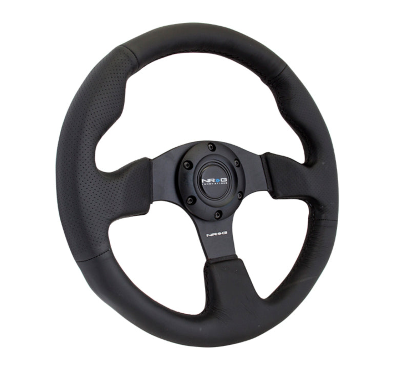 NRG Reinforced Steering Wheel Black Leather with Black Stitching 320mm - OneFastShop