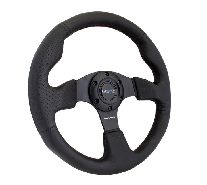 NRG Reinforced Steering Wheel Black Leather with Black Stitching 320mm - OneFastShop