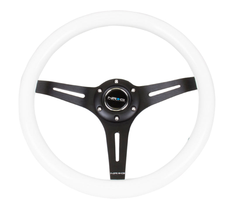 NRG Classic Wood Grain Steering Wheel 350mm White Paint Grip Black 3-Spoke - Compatible with Various Models - OneFastShop