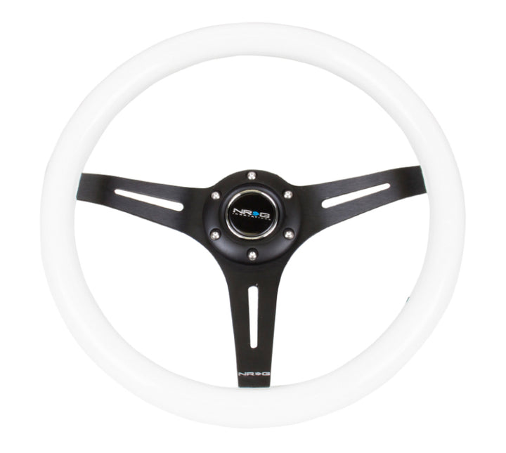 NRG Classic Wood Grain Steering Wheel 350mm White Paint Grip Black 3-Spoke - Compatible with Various Models - OneFastShop
