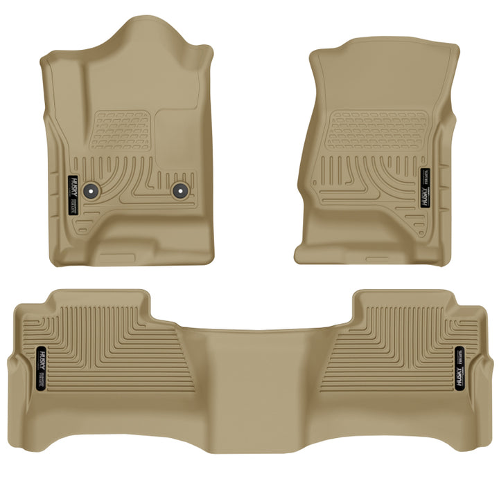 Husky Liners WeatherBeater Tan Floor Liners for 14 Chevrolet Silverado/GMC Sierra Front & 2nd Seat - OneFastShop