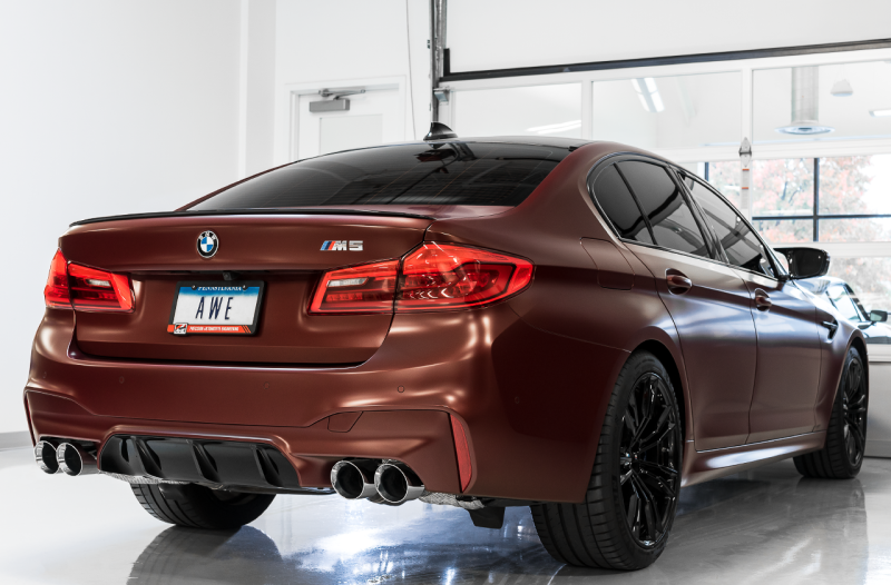 AWE Tuning 18-19 BMW F90 M5 SwitchPatch Cat-Back Exhaust- Black Diamond Tips.