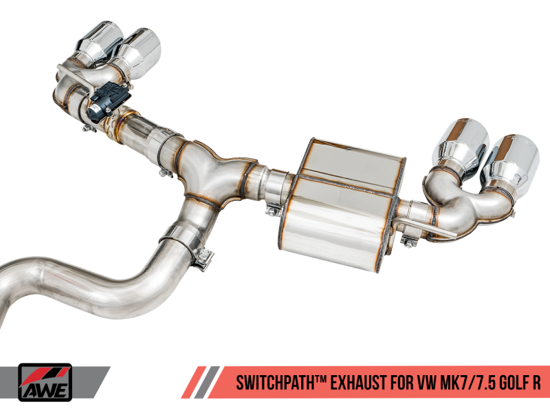 AWE Tuning Mk7 Golf R SwitchPath Exhaust w/Chrome Silver Tips 102mm.