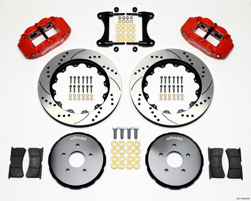 Wilwood Narrow Superlite 6R Front Hat Kit 14.00in Drill Red for Nissan 370Z, Infiniti G35/G37 - OneFastShop