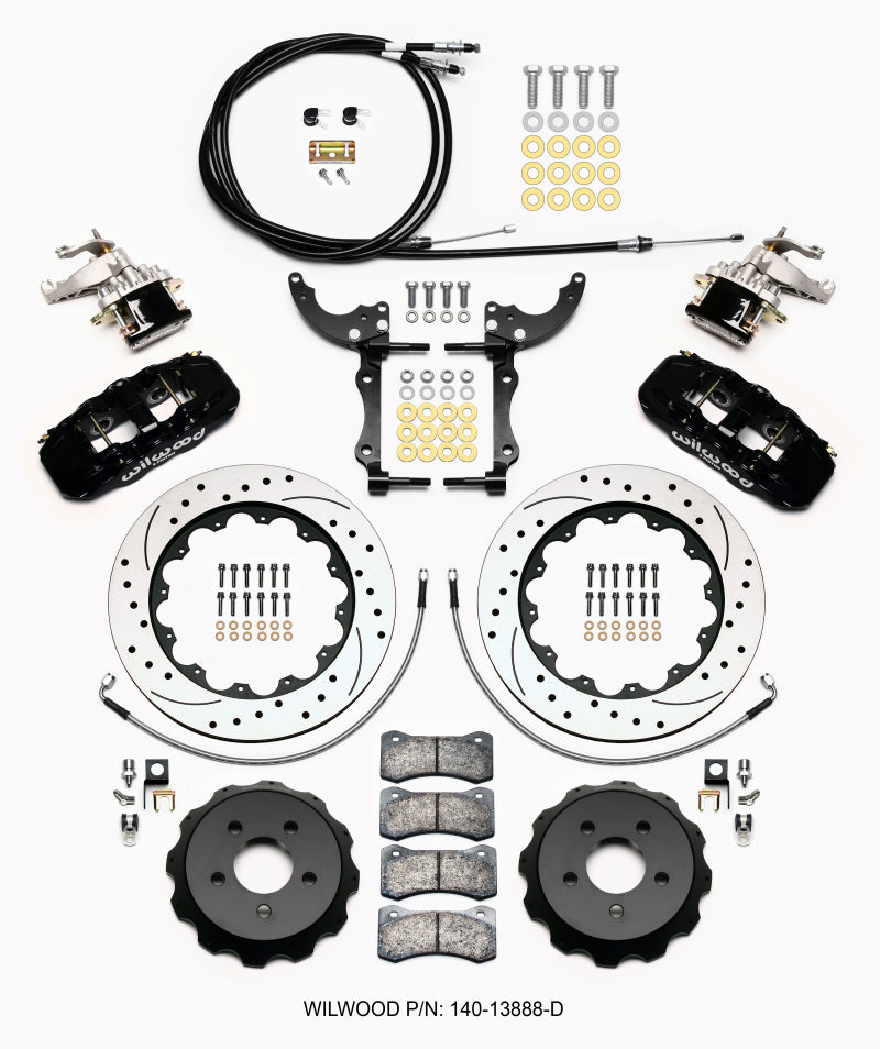 Wilwood AERO4 / MC4 Rear Kit 14.00 Drilled 2015-Up Mustang with Lines and Cables - OneFastShop