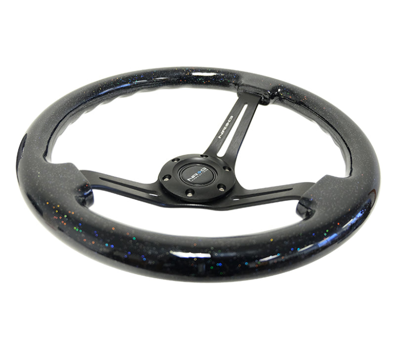 Nrg Reinforced Steering Wheel Black Multi Color Flake Wood 350mm 3in Deep - Compatible with Most Vehicles