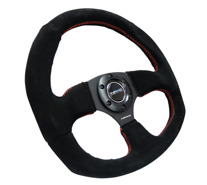NRG Reinforced Steering Wheel Suede w/Red Stitch 320mm Horizontal / 330mm Vertical - OneFastShop