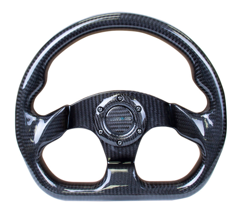 NRG Innovations Carbon Fiber Steering Wheel 320mm - Flat Bottom - Shiny Black, image 2