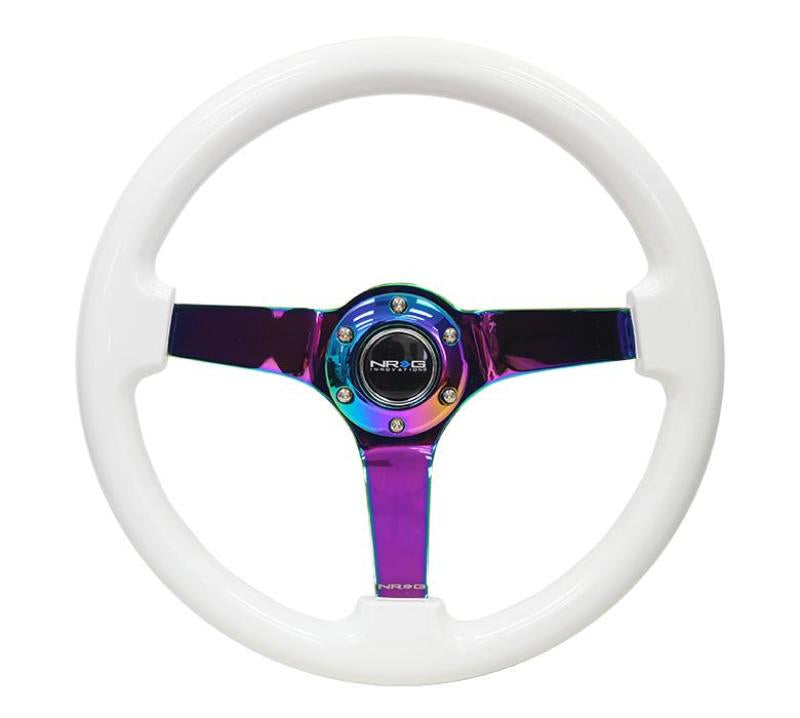 Nrg Steering Wheel Reinforced Classic White 350mm 3in Deep Neochrome Solid Spoke