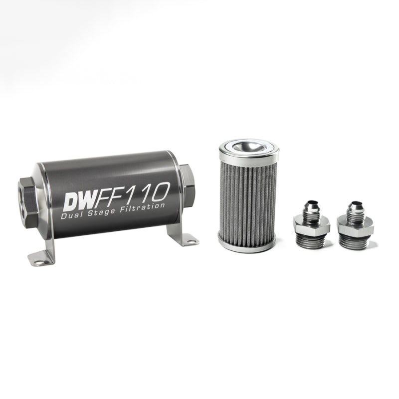 DeatschWerks Stainless Steel 6AN 100 Micron Inline Fuel Filter Housing Kit 110mm