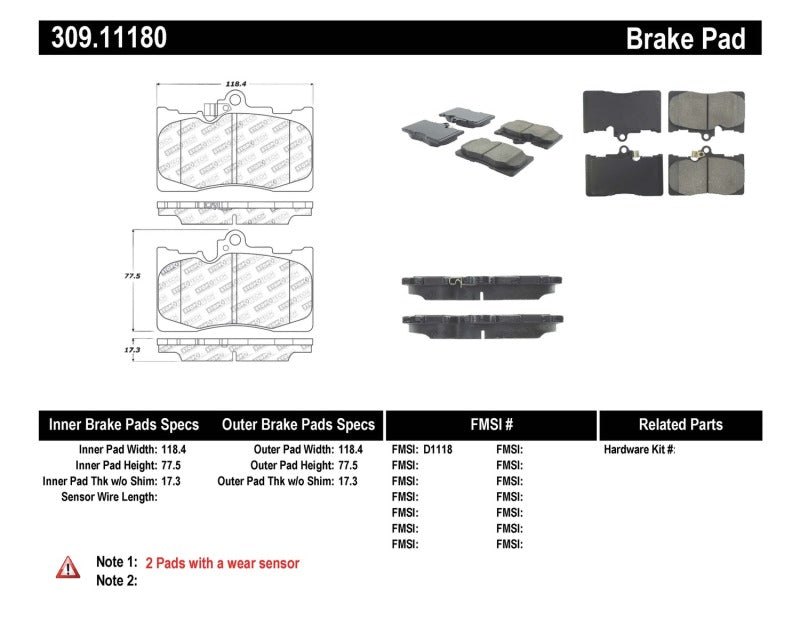 Stoptech Performance Front Brake Pads for 06 Lexus GS300/430, 07-08 GS350, 06-08 IS350 - OneFastShop