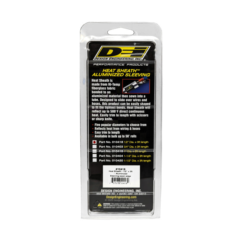 DEI Heat Sheath Aluminized Sleeving 1/2in I.D. x 3ft - Sewn Edge