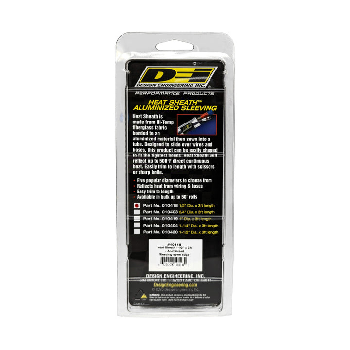 DEI Heat Sheath Aluminized Sleeving 1/2in I.D. x 3ft - Sewn Edge