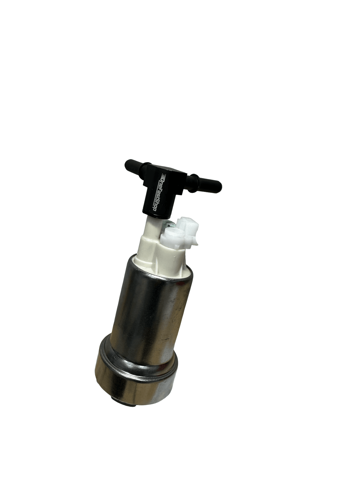 Walbro dual outlet splitter fitting mounted on a fuel pump showing the dual-port T configuration