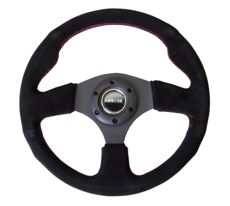 NRG RST Reinforced Steering Wheel 320mm - Black Suede - Red Stitch, image 2