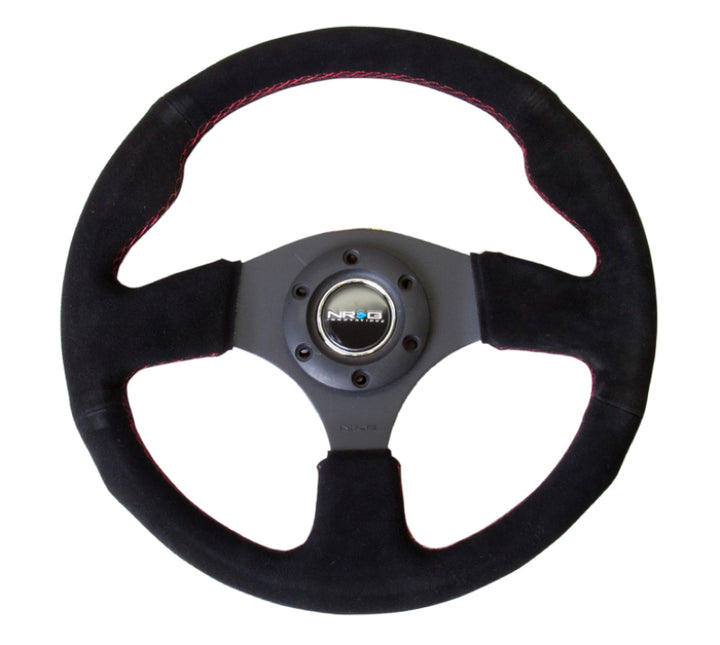 NRG Reinforced Steering Wheel 320mm Suede with Red Stitch - OneFastShop