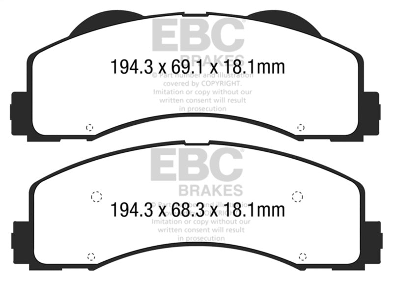 EBC Yellowstuff Front Brake Pads for 15-20 Ford F150 2.7 Twin Turbo 2WD