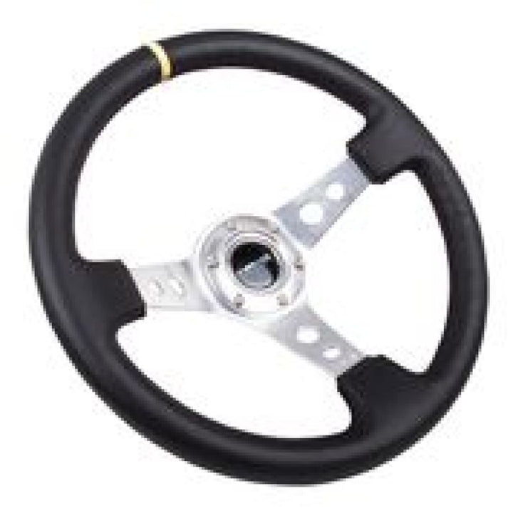 NRG Reinforced Steering Wheel Black Leather 350mm Deep Circle Cut Spokes Yellow CM - OneFastShop