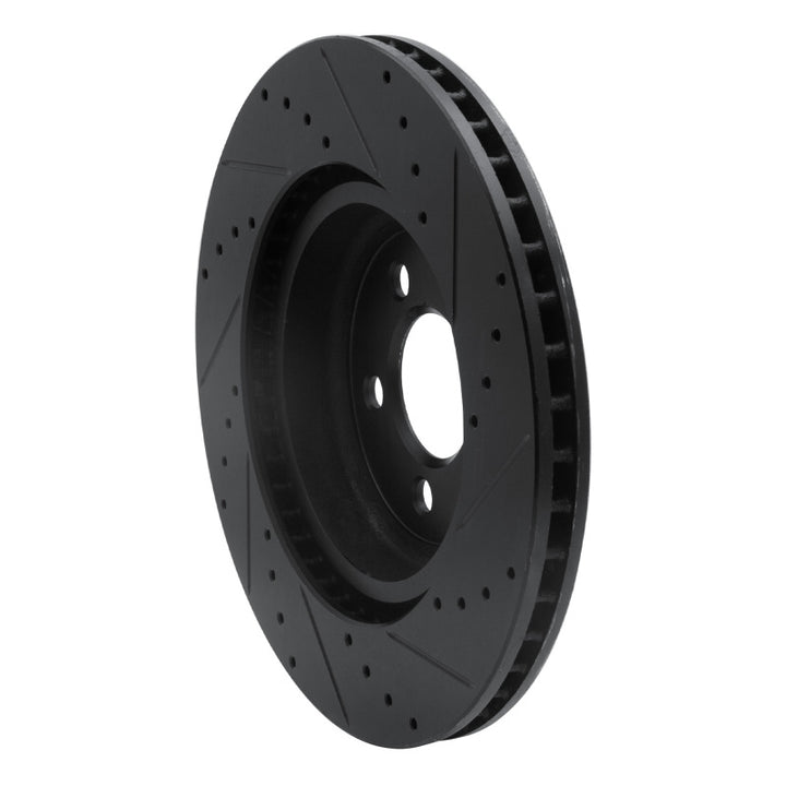 R1 09-23 Dodge Challenger Front Left Drilled and Slotted Black Brake Rotor