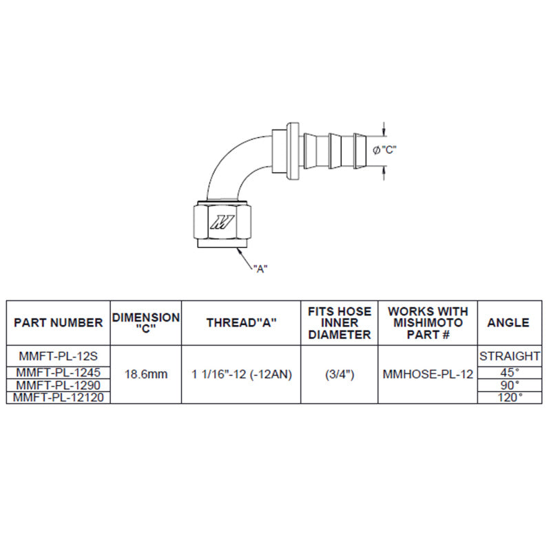 AEM Push Lock Fitting Mishimoto 45 Degree 12AN Silver