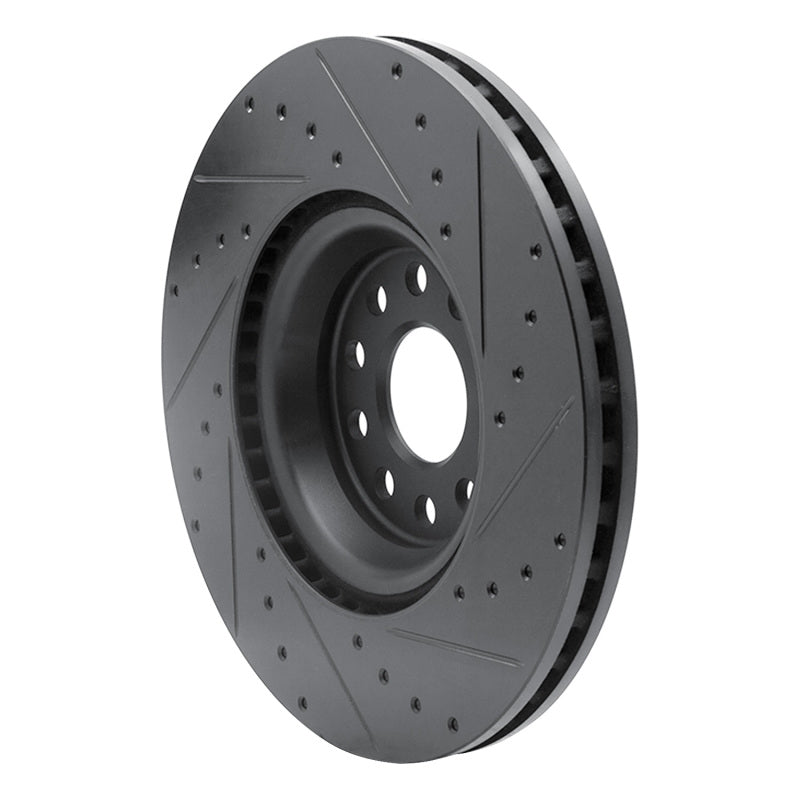 R1 2022+ Volkswagen GTI Mk 8 Front Left Drilled And Slotted Black Brake Rotor