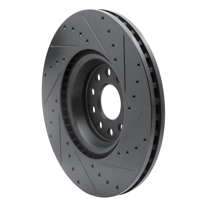 R1 2022+ Volkswagen GTI Mk 8 Front Left Drilled And Slotted Black Brake Rotor