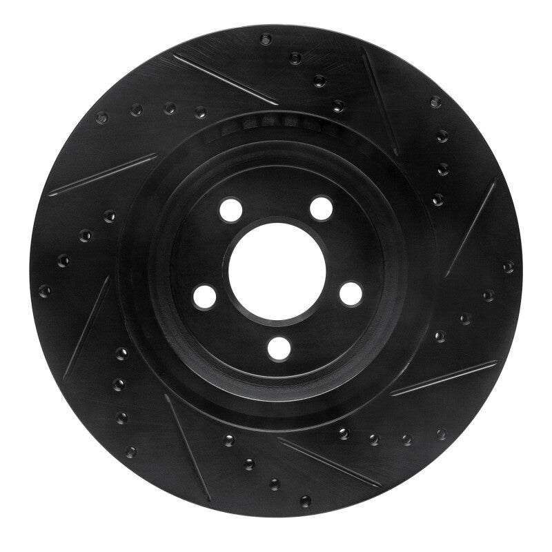 R1 09-23 Dodge Challenger Front Left Drilled and Slotted Black Brake Rotor