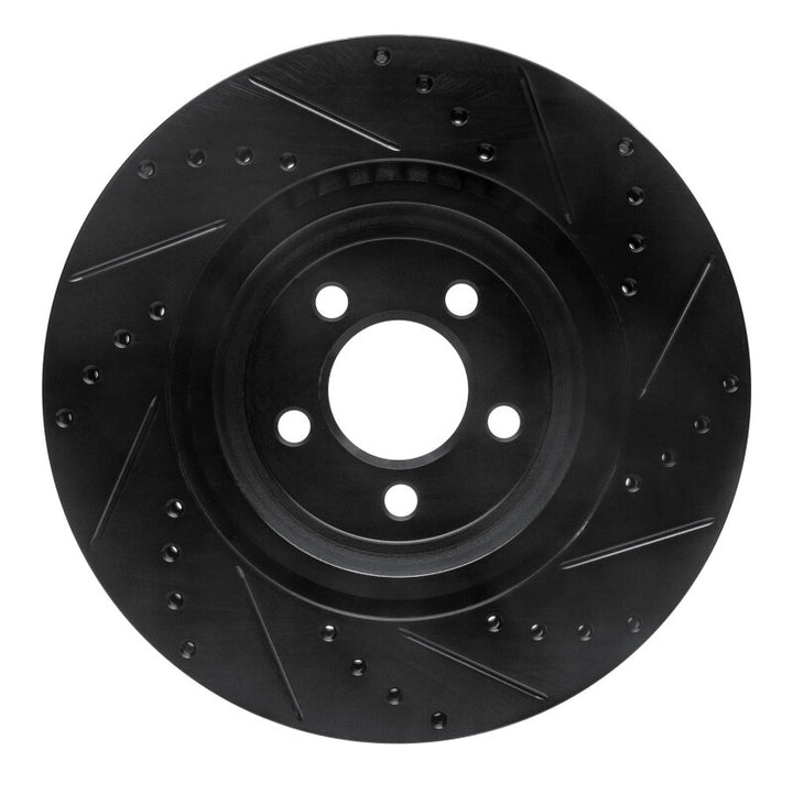R1 09-23 Dodge Challenger Front Left Drilled and Slotted Black Brake Rotor
