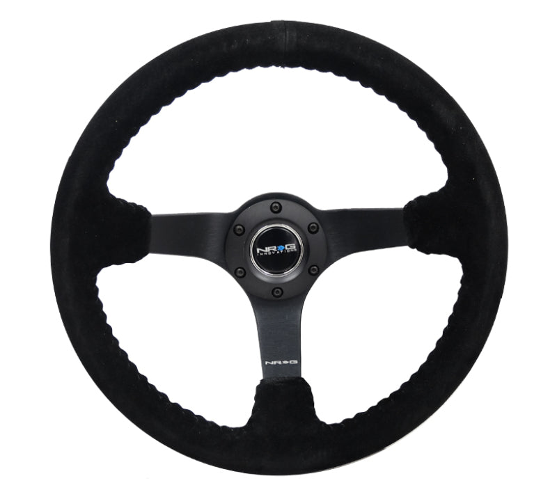 NRG Reinforced Steering Wheel - Blk Suede/Blk Bball Stitch (350mm / 3in. Deep)