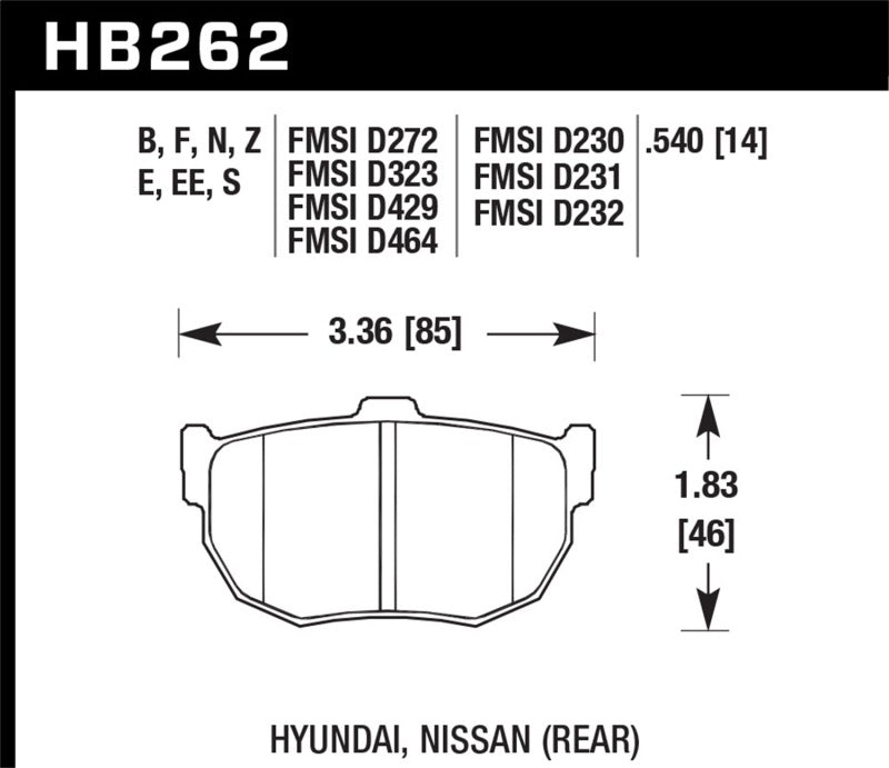 Hawk Performance HPS Brake Pads - Rear Hyundai Tiburon, Elantra, Nissan 240SX (1984-2008)