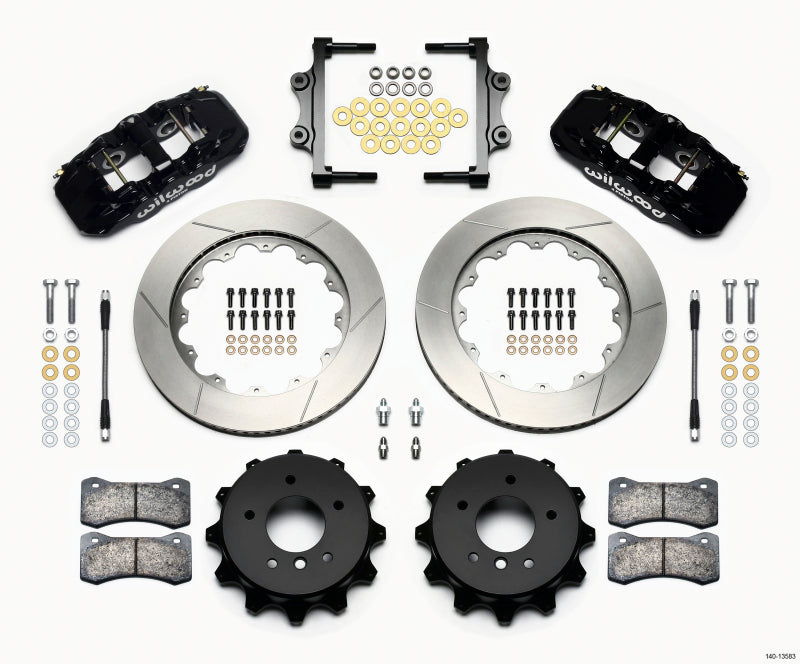 Wilwood AERO4 Rear Big Brake Kit 14.00in Slotted, Black Calipers - BMW E90 325i, 328i (2006-2013) w/Lines
