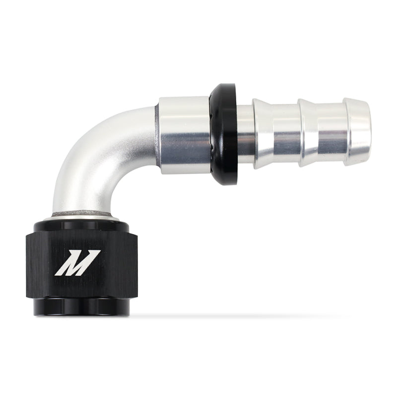 Mishimoto 90 Degree Push Lock Fitting - 10AN - Silver and Black Anodized - OneFastShop