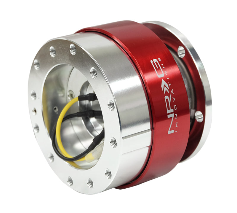 NRG Quick Release Steering Wheel Adapter - Silver with Red Chrome Ring, image 3