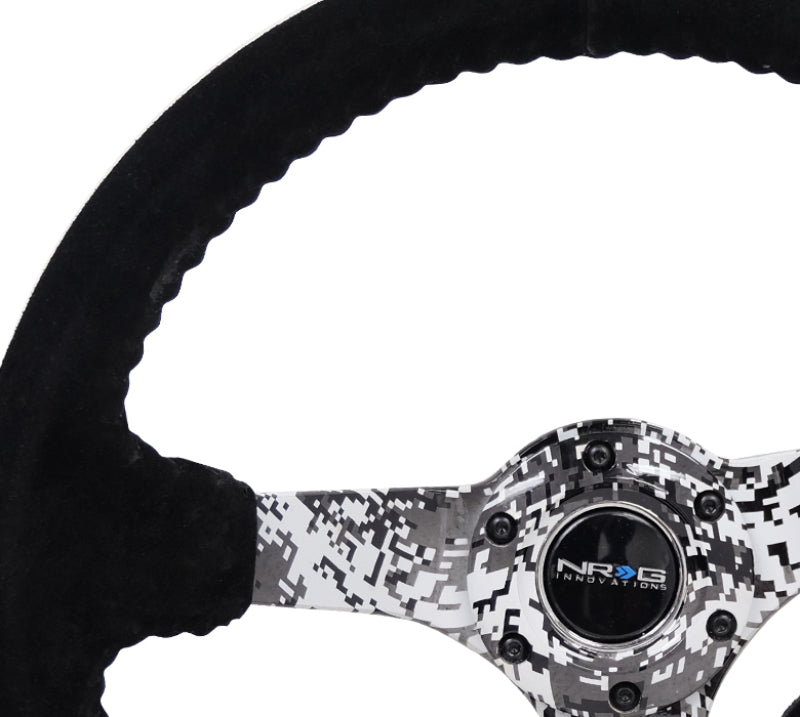 NRG Reinforced Steering Wheel 350mm 3in Deep Black Suede with Hydrodipped Digi-Camo Spokes