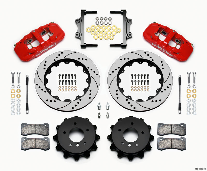 Wilwood AERO4 Rear Big Brake Kit 14.00 Drilled Red - BMW E90 325i, 328i (2006-2013) w/Lines